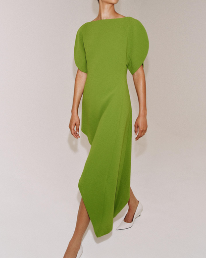 Asymmetrical Puffed-Sleeve Dress
