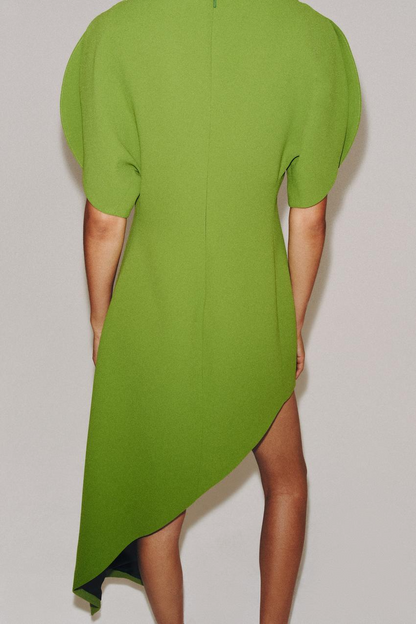Asymmetrical Puffed-Sleeve Dress