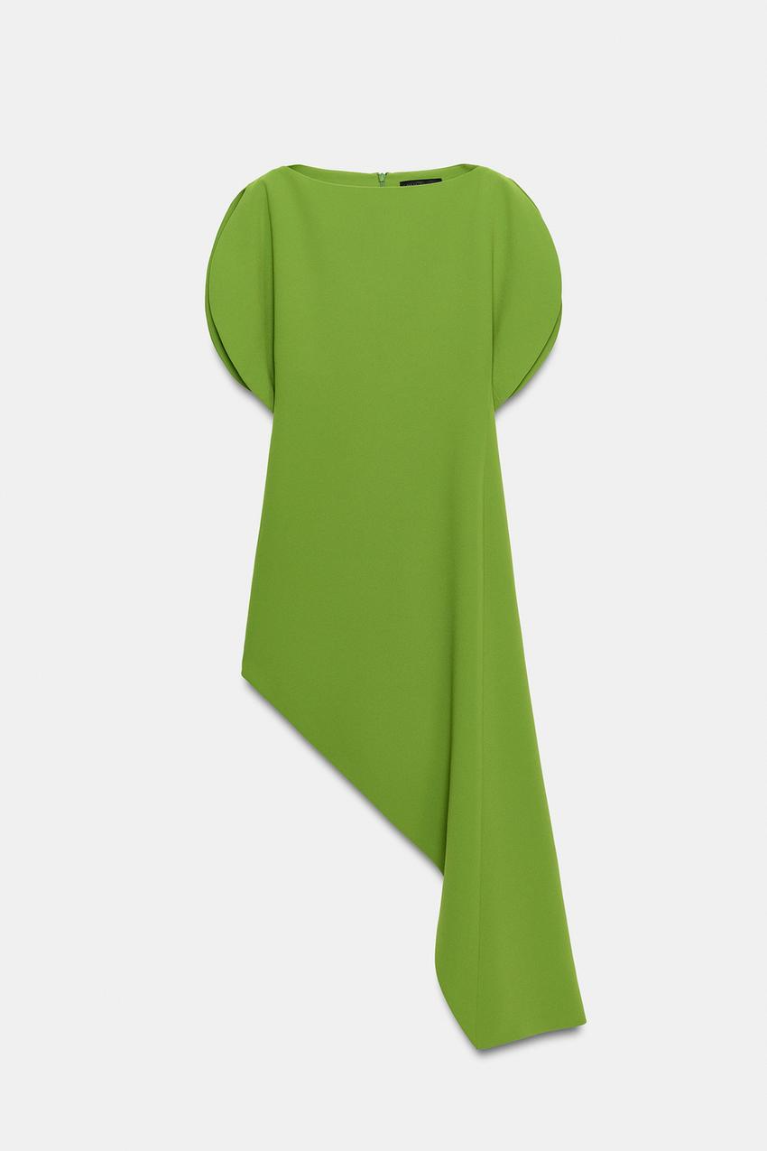 Asymmetrical Puffed-Sleeve Dress