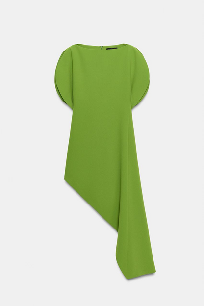 Asymmetrical Puffed-Sleeve Dress
