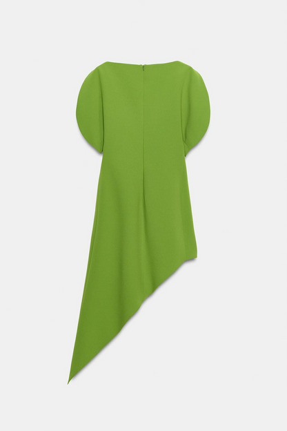 Asymmetrical Puffed-Sleeve Dress