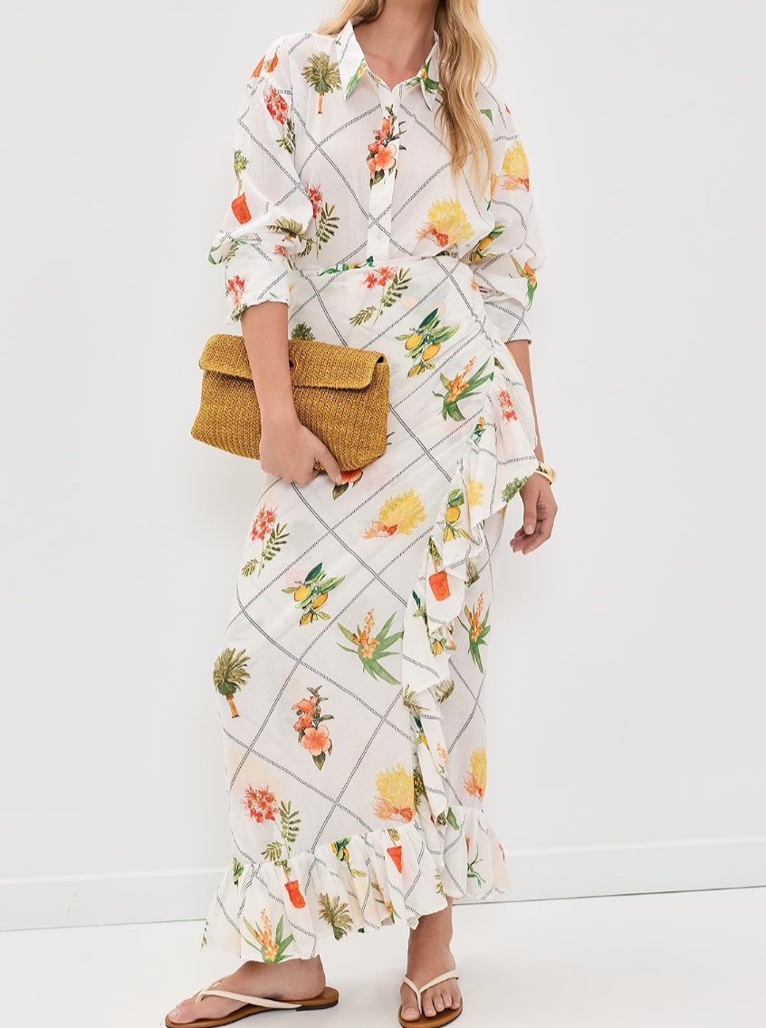 Palm Beach Classic Button Down Shirt+Skirt Set