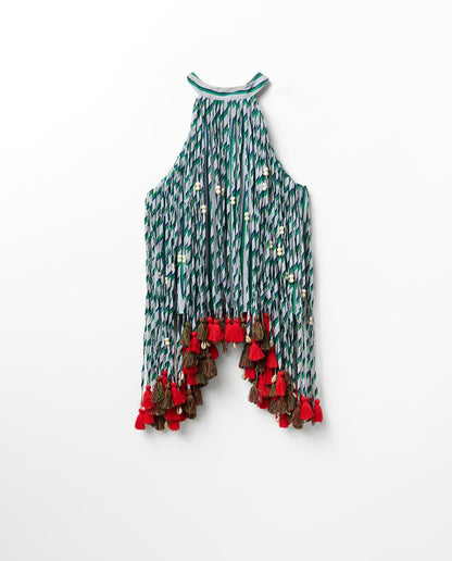 Striped tassel trim top+Striped Pants