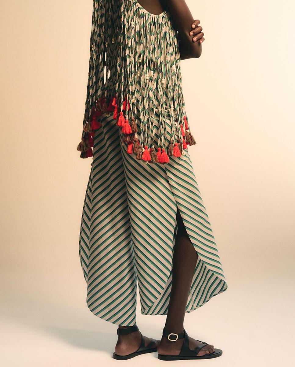 Striped tassel trim top+Striped Pants