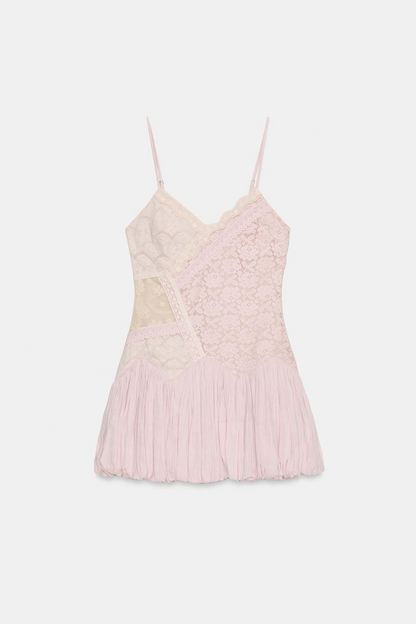 LACE BUBBLE HEM MINI DRESS