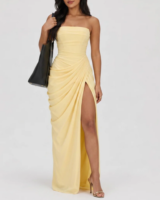 Strapless Side Split Maxi Dress