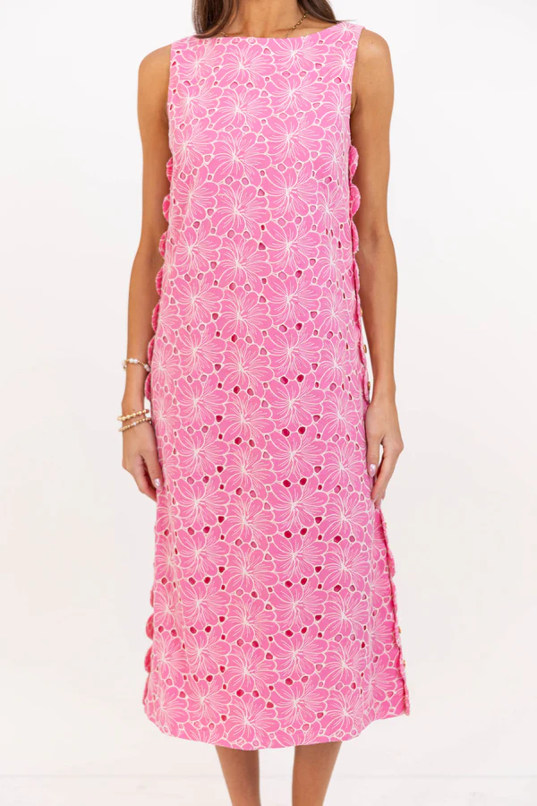 Pink Embroidered Shift Dress