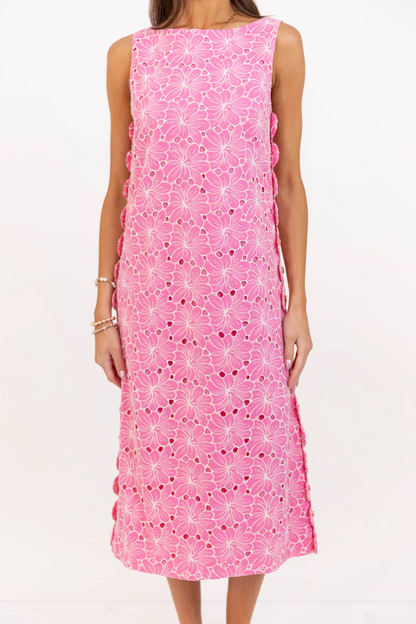 Pink Embroidered Shift Dress