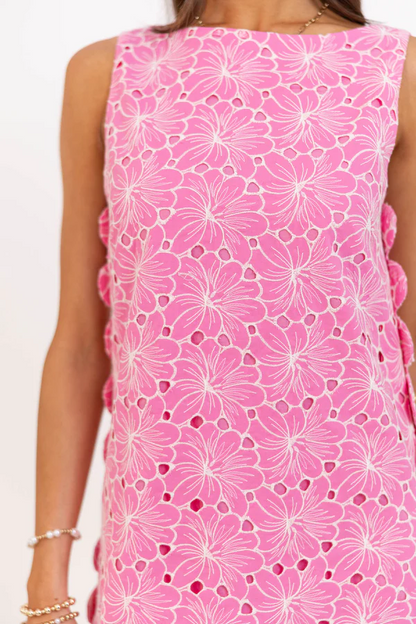 Pink Embroidered Shift Dress