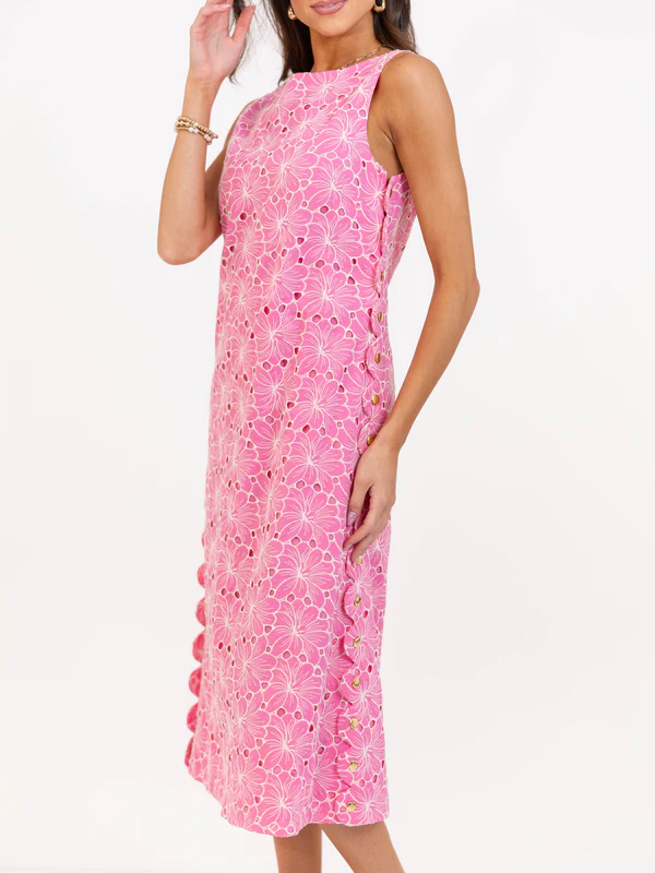 Pink Embroidered Shift Dress