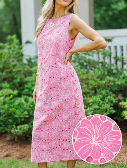 Pink Embroidered Shift Dress