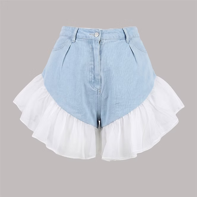 Frilled Denim Shorts