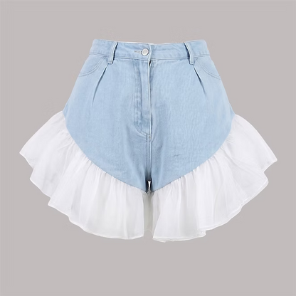 Frilled Denim Shorts
