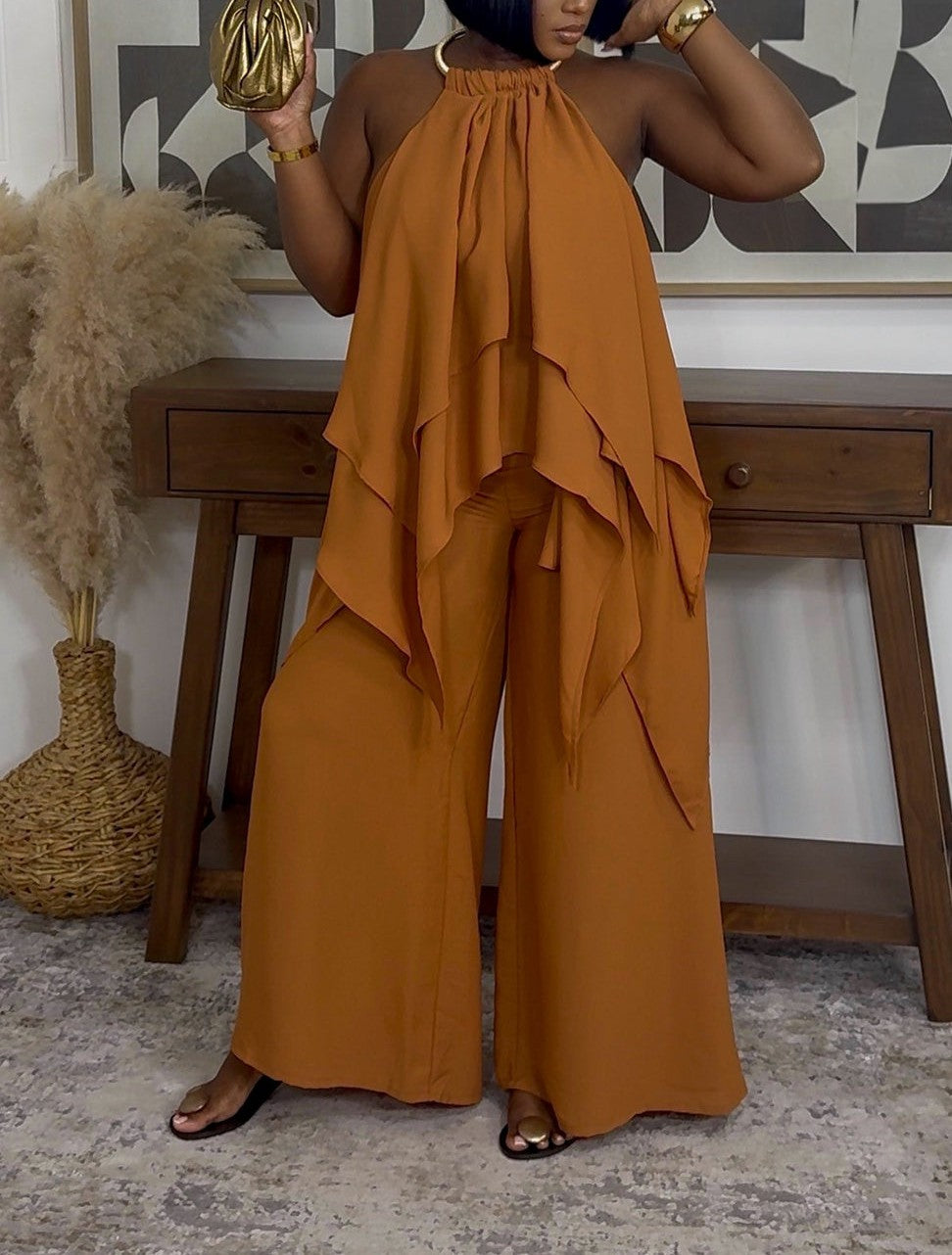 Elegance In Orange Jumpsuit