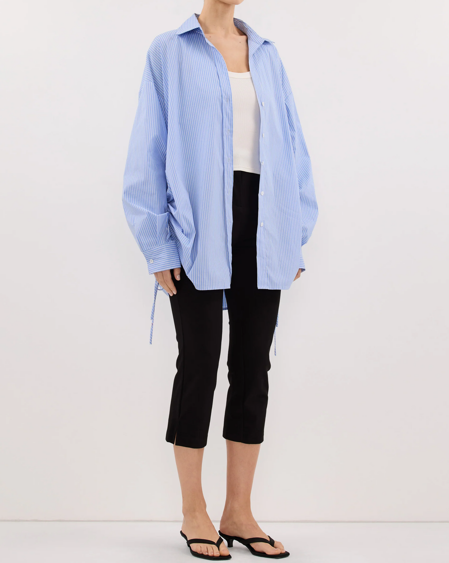 Blue Stripe Side Tie Shirt
