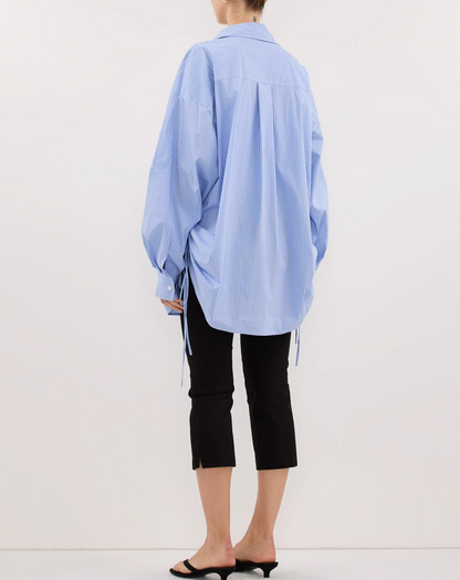 Blue Stripe Side Tie Shirt