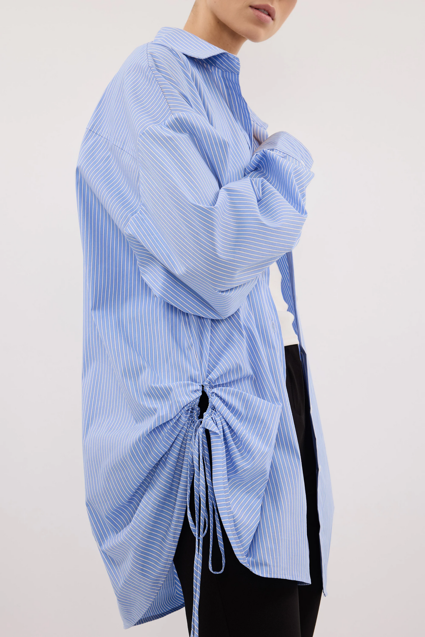 Blue Stripe Side Tie Shirt
