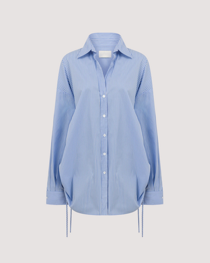 Blue Stripe Side Tie Shirt