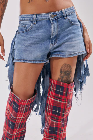 Distressed Fringed Denim Shorts