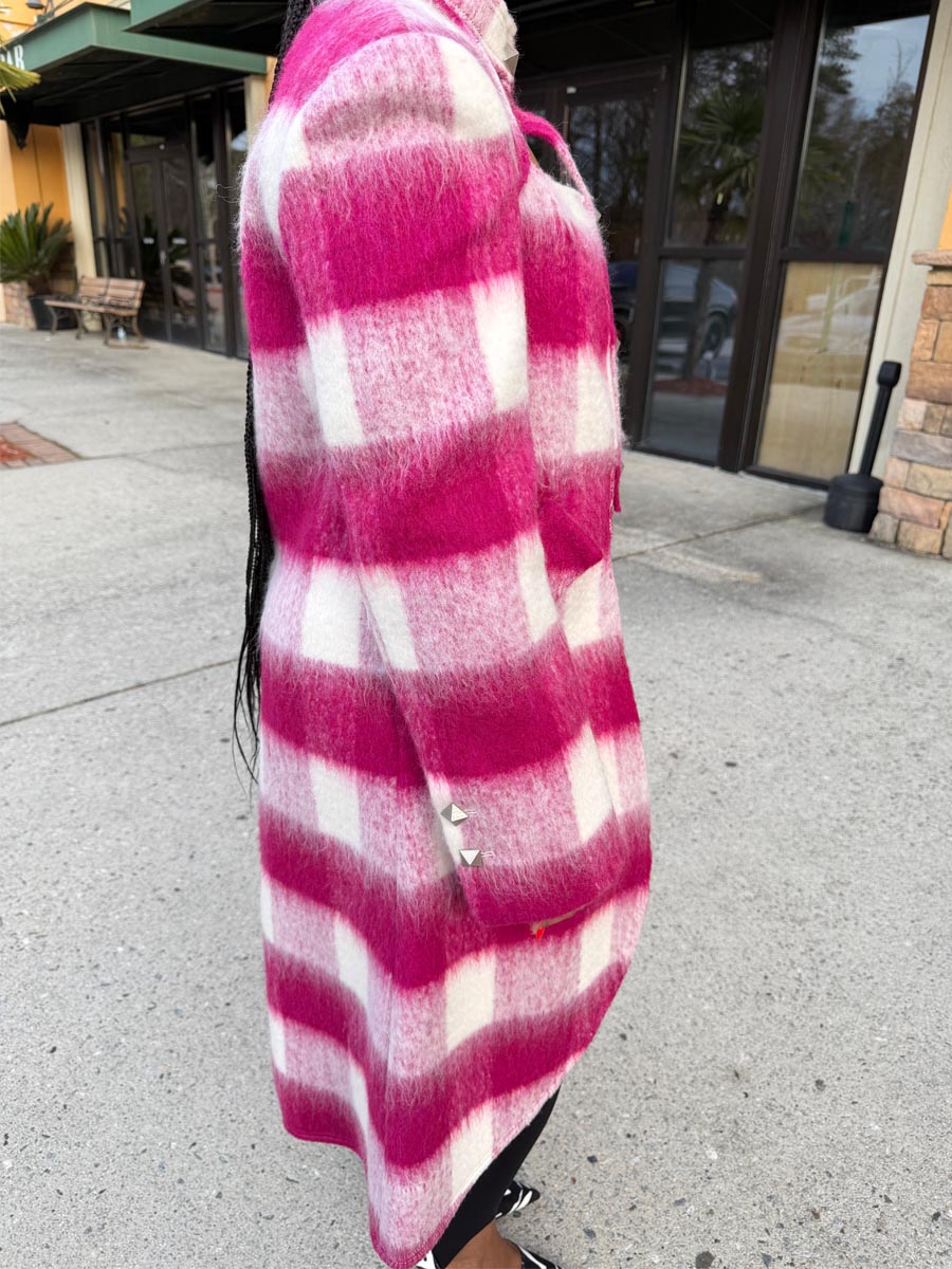 Plaid Print High Neck Cut Out Coat