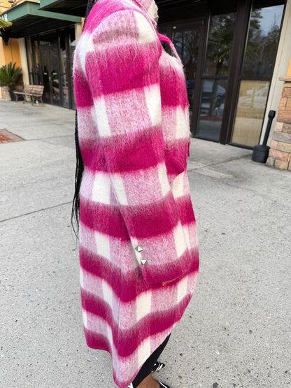 Plaid Print High Neck Cut Out Coat