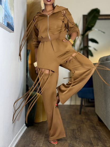 Cutout Detail And Long Tassel Design Sport Set