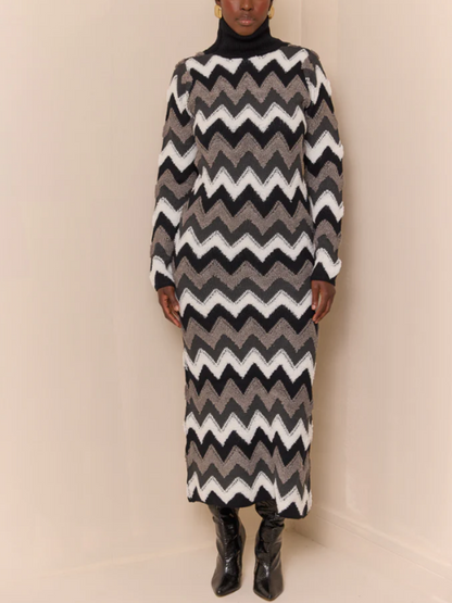 High-Neck Knit Backless Dress