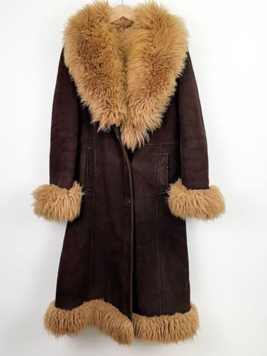 Vintage Suede Faux Fur Collar Coat