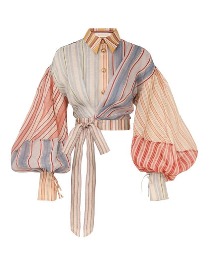 Silk-linen blend striped blouse