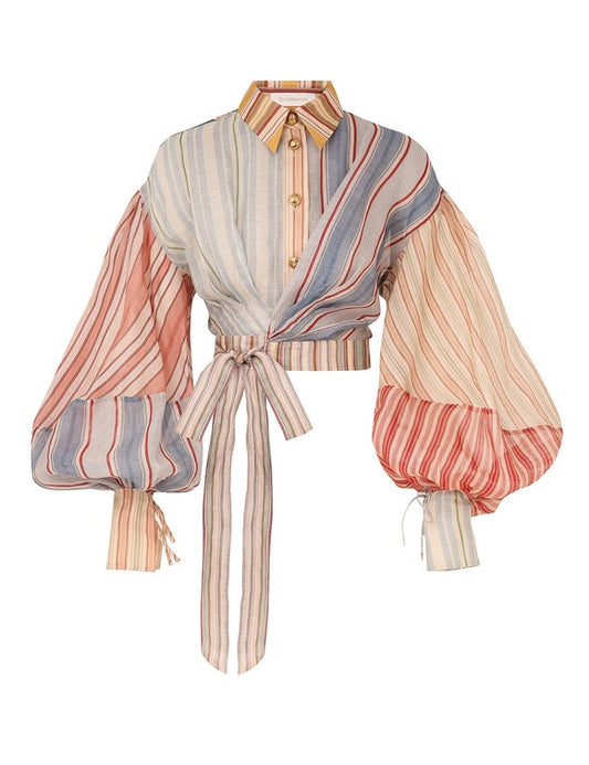 Silk-linen blend striped blouse