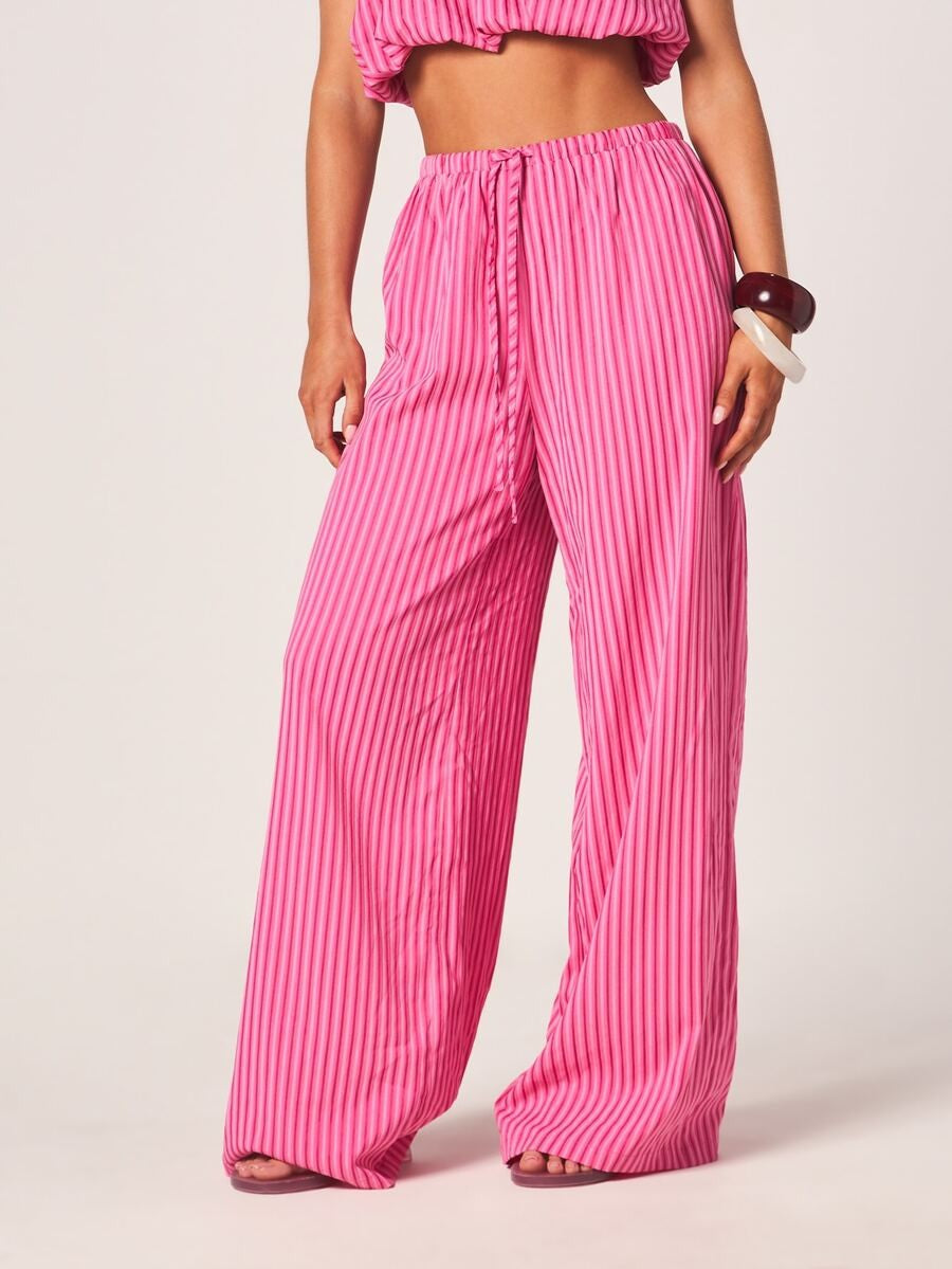 Striped Halter Crop Top +Wide Leg Trouser