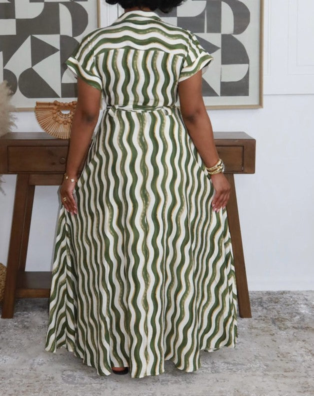 Green Striped Grace & Glam Maxi Dress