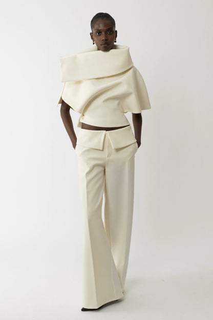 Asymmetric neckline deconstructed top
