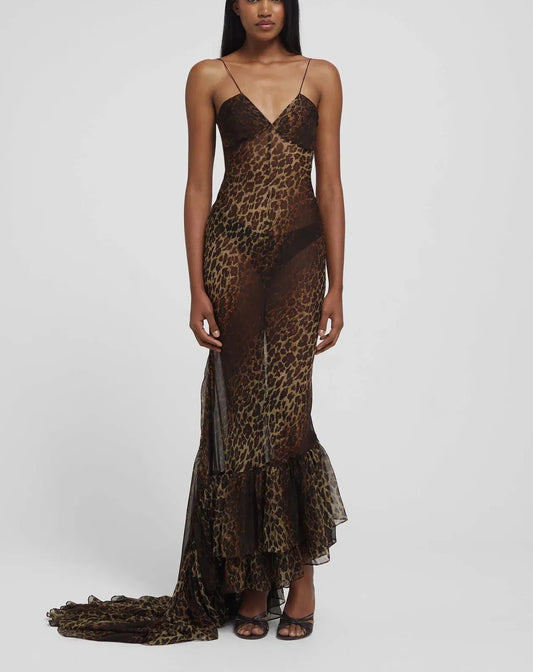 Leopard-Print Asymmetrical Sheer Dress