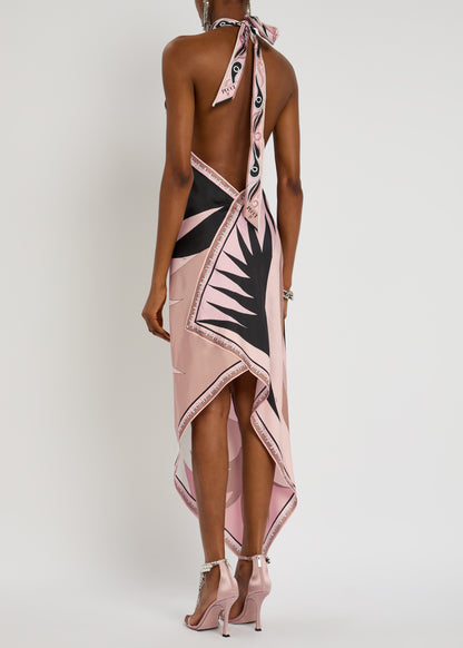 Printed silk-twill midi dress