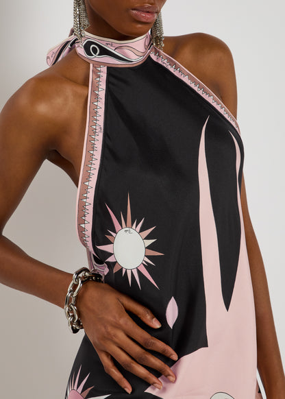 Printed silk-twill midi dress