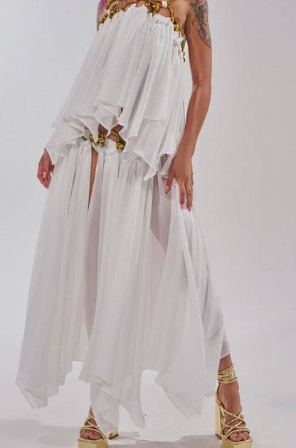 Gold chain chiffon suit