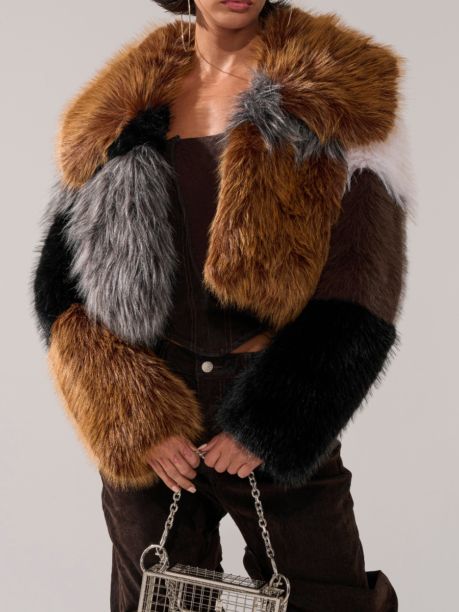 Multicolor Patchwork Design Faux Fur Coat
