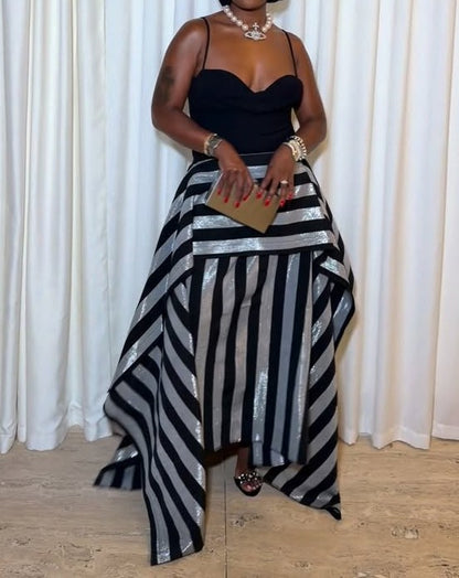 Irregular-striped Midi Skirt