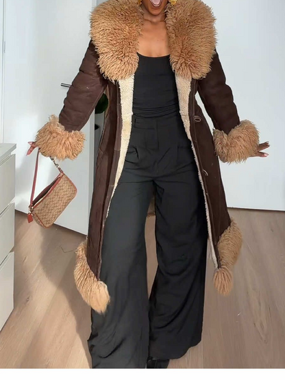 Vintage Suede Faux Fur Collar Coat