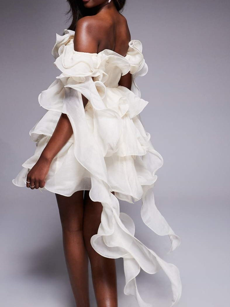 Ruffle off the shoulder mini dress