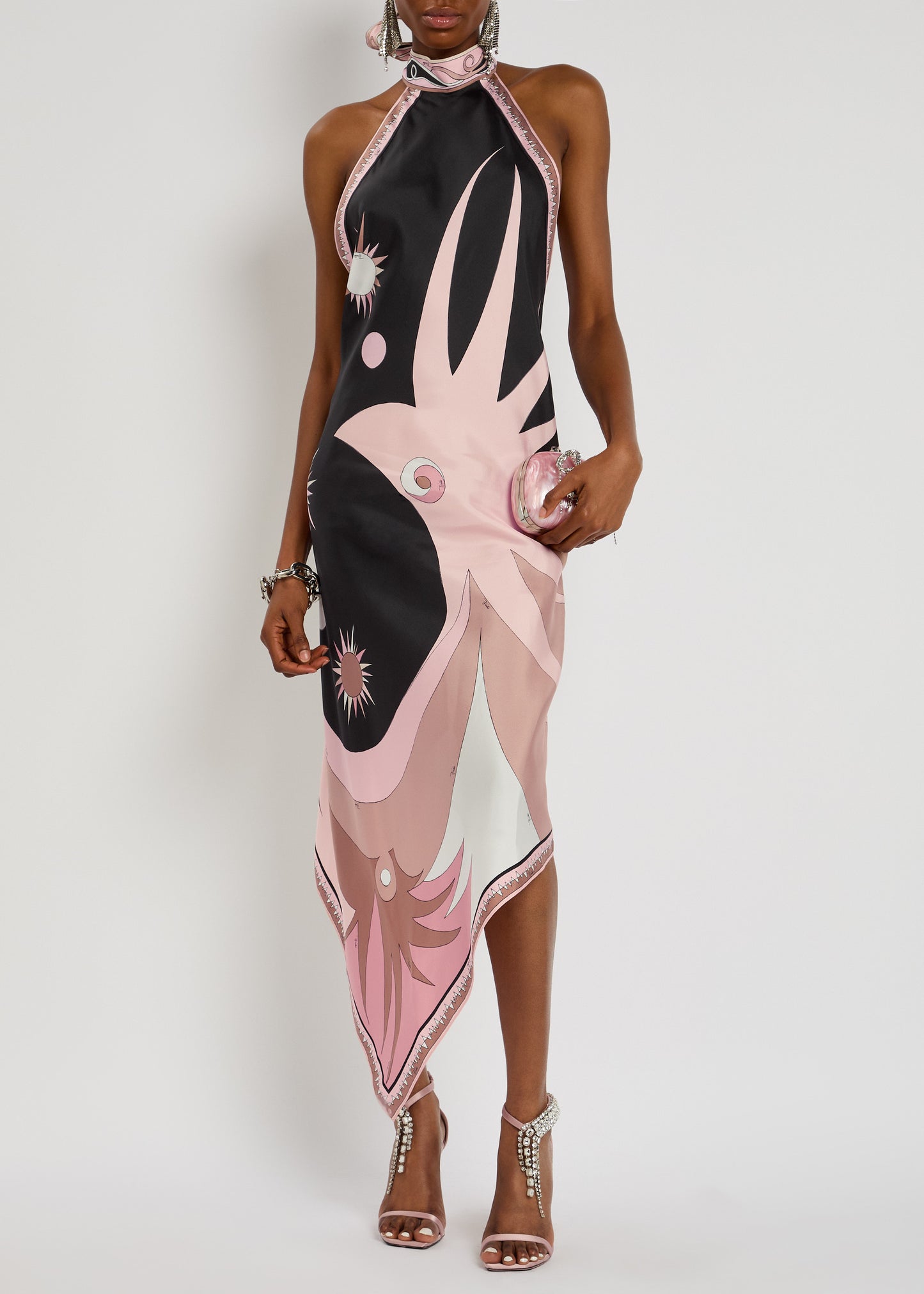 Printed silk-twill midi dress