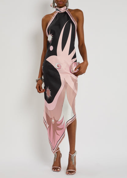 Printed silk-twill midi dress