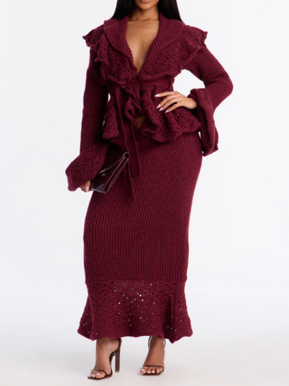 Ruffled Stretch Knit Suit