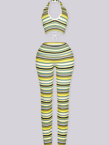 Striped Knit Top And Pants Suit