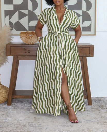 Green Striped Grace & Glam Maxi Dress