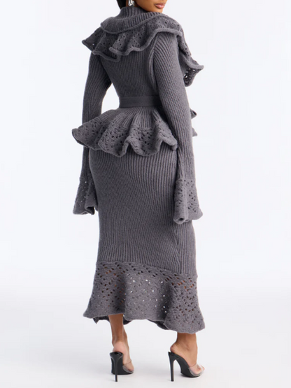 Ruffled Stretch Knit Suit