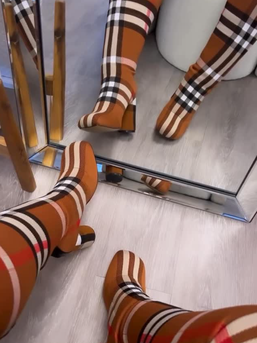 Check Wide Over-the-Knee Boots
