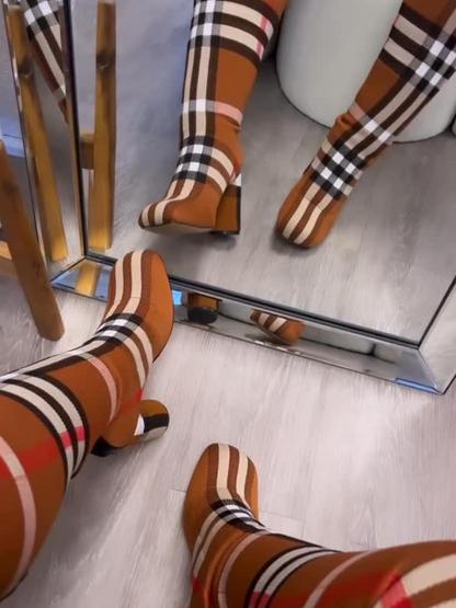 Check Wide Over-the-Knee Boots