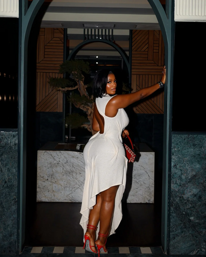 White Textured Asymmetrical Maxi Dress